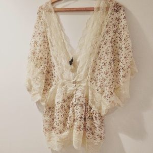 NEW Passport plus size lace floral hobo sheer flower shirt 2X